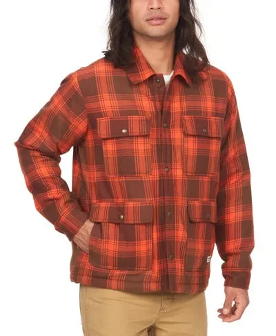 Marmot Mens Sherpa Lined Flannel Shacket Coat Large Orange Plaid