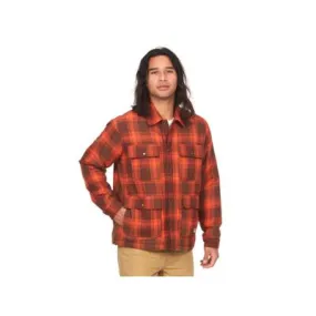 Marmot Mens Sherpa Lined Flannel Shacket Coat Large Orange Plaid