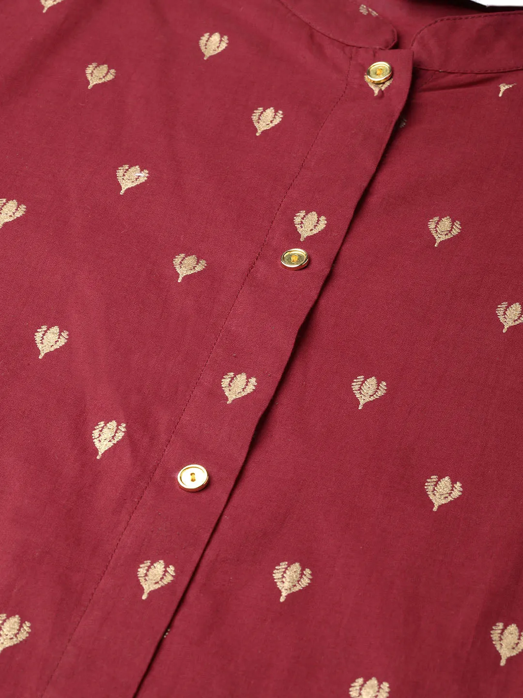 Maroon & Golden Block Printed Straight Kurta