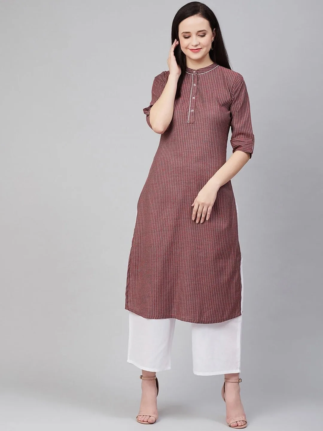 Maroon & white striped Kurta with Palazzos
