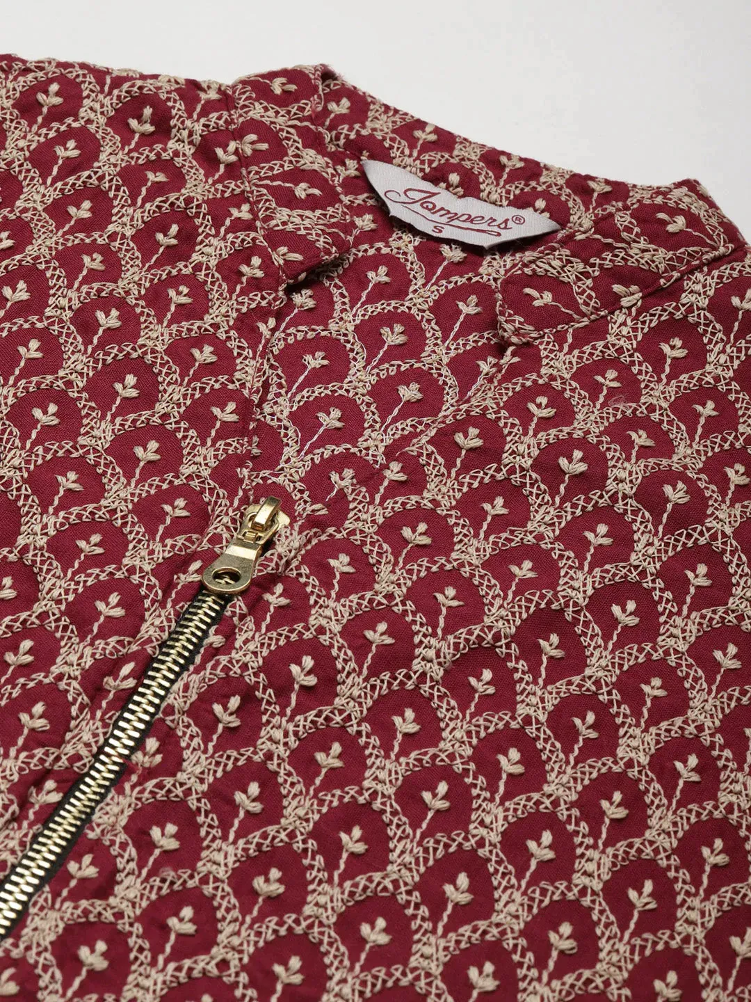Maroon Embroidered Kurta With Sharara