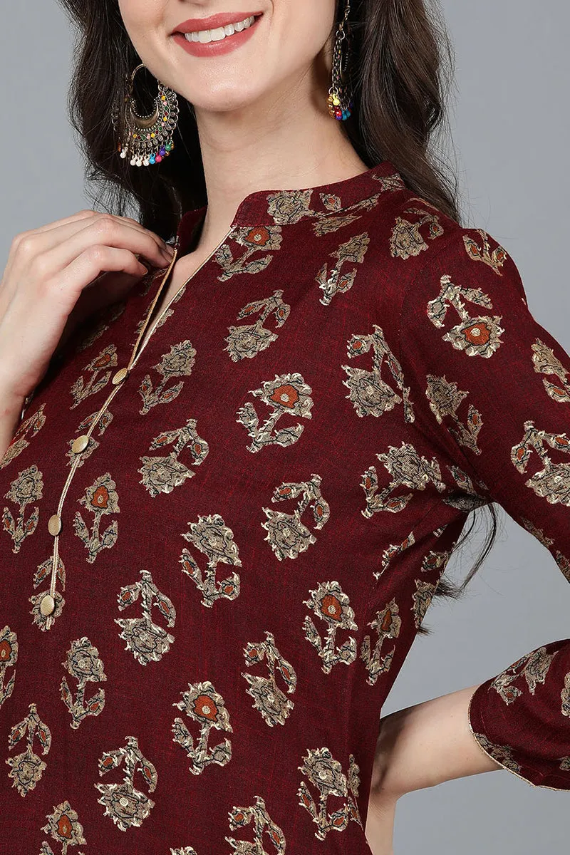 Maroon Silk Blend Straight Kurtas