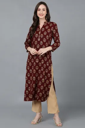 Maroon Silk Blend Straight Kurtas