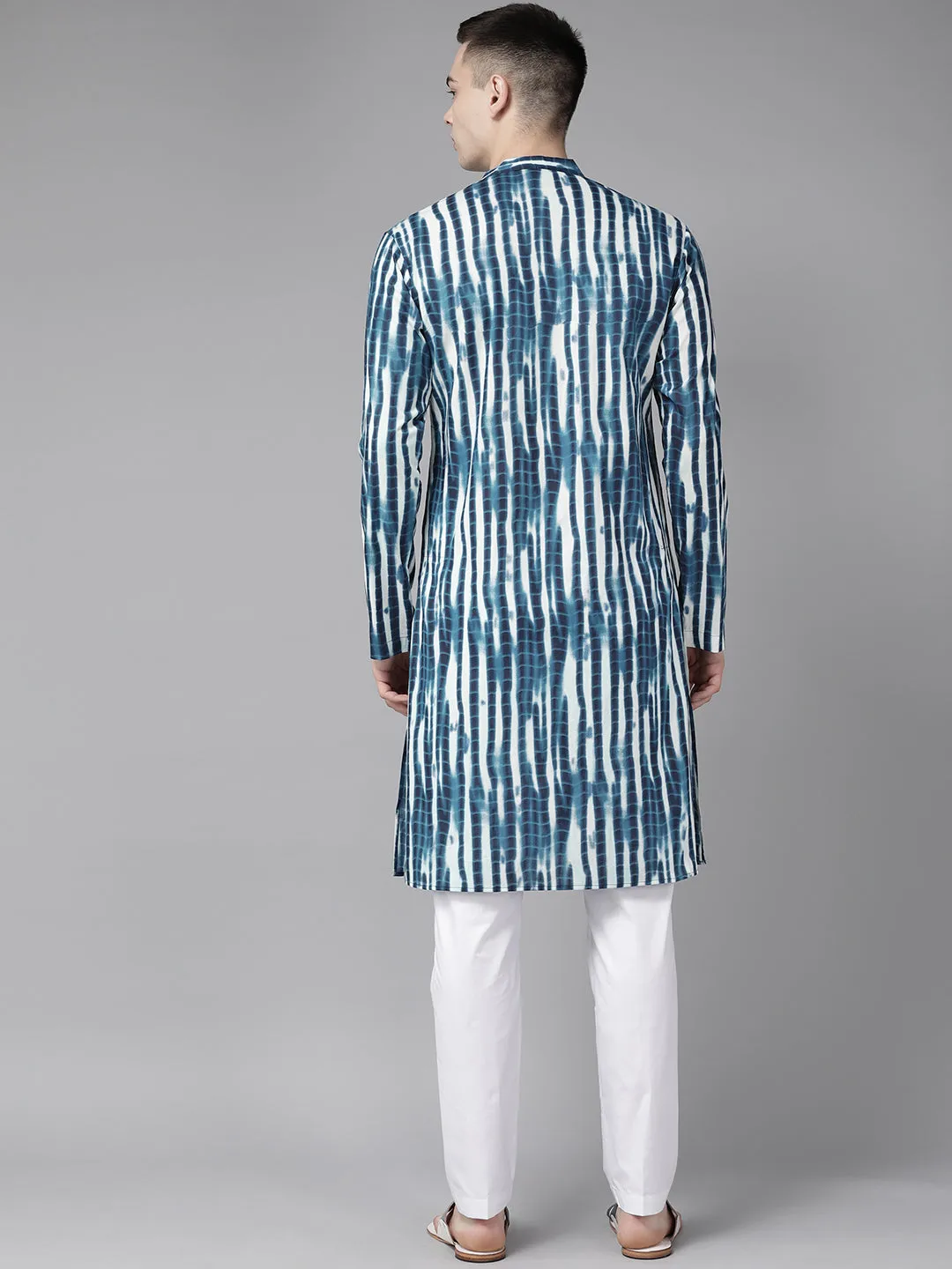 Men Blue Multi Tie And Dye Print Design Straight Kurta