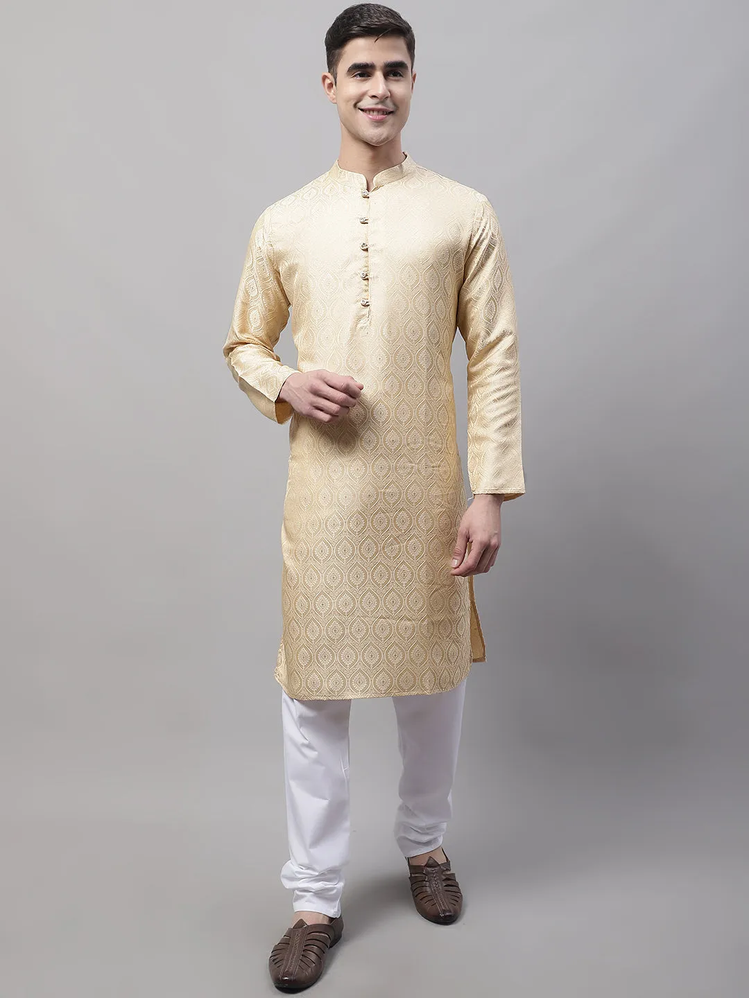 Men Ethnic  Beige Woven Design Kurtas