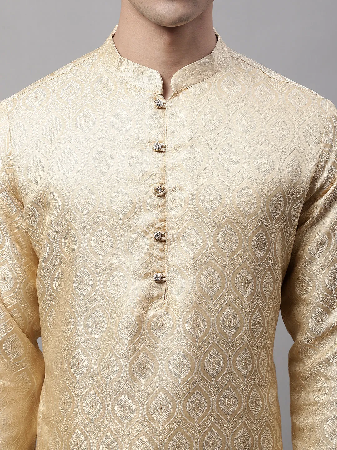 Men Ethnic  Beige Woven Design Kurtas