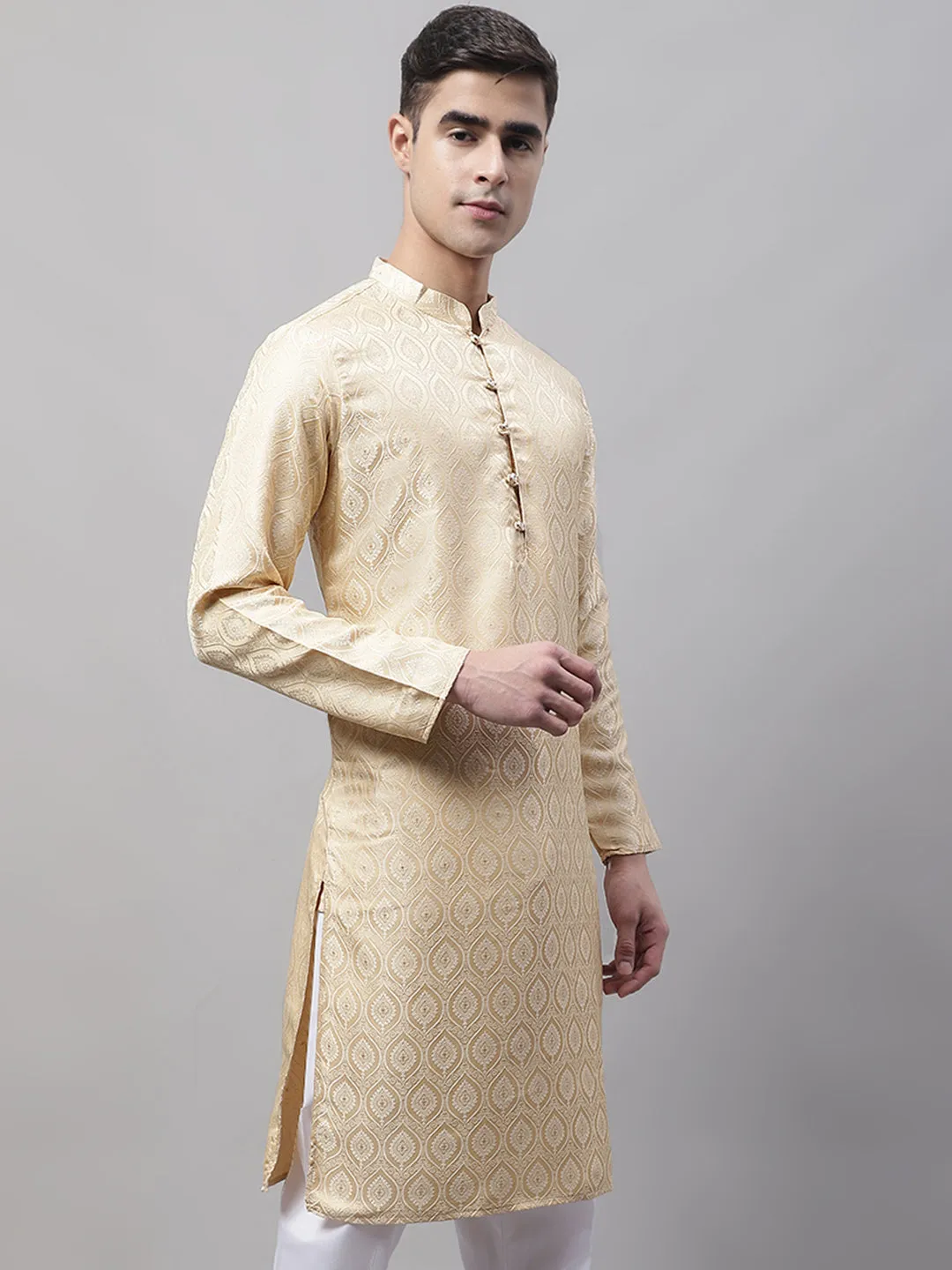 Men Ethnic  Beige Woven Design Kurtas