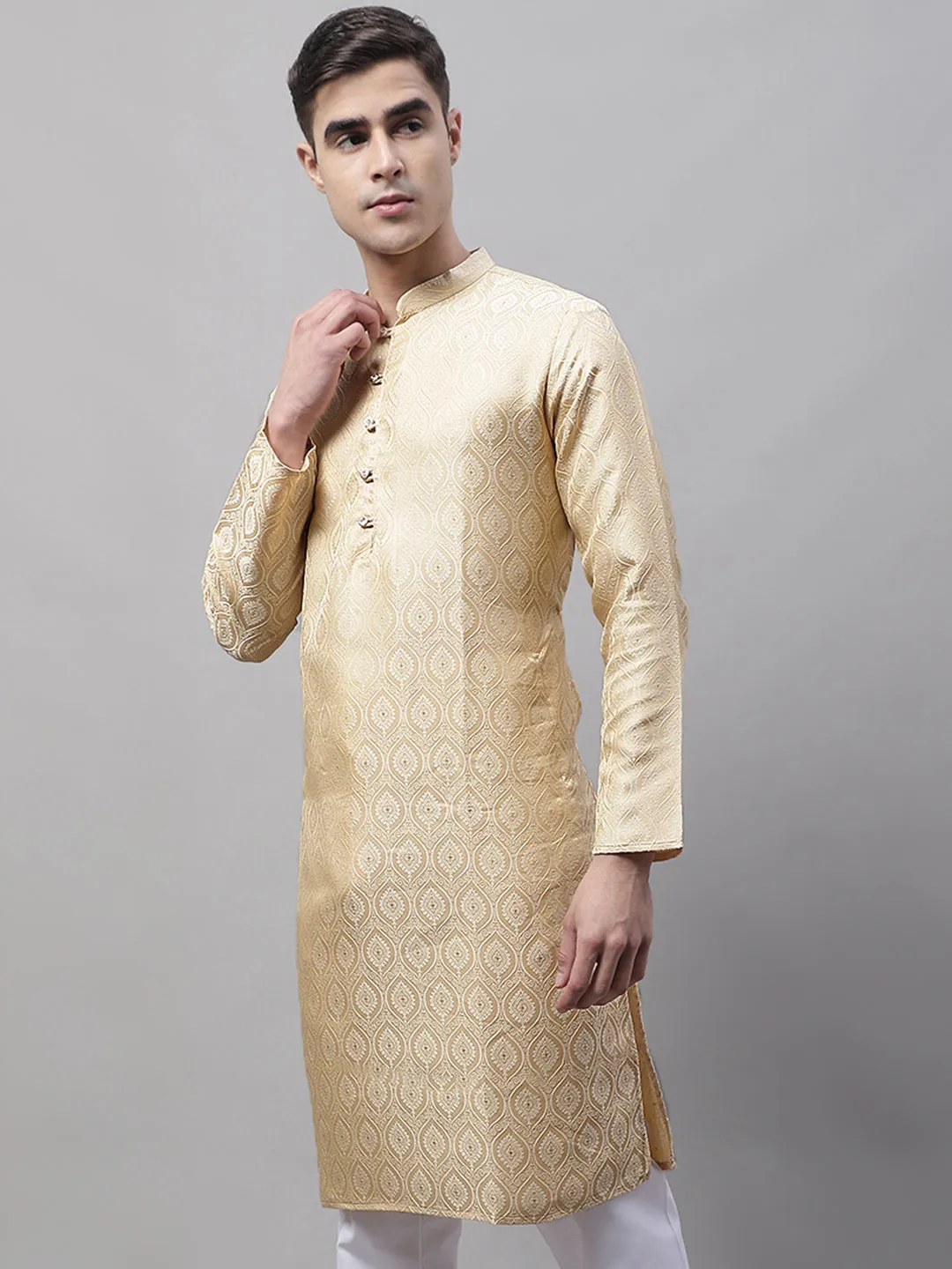 Men Ethnic  Beige Woven Design Kurtas