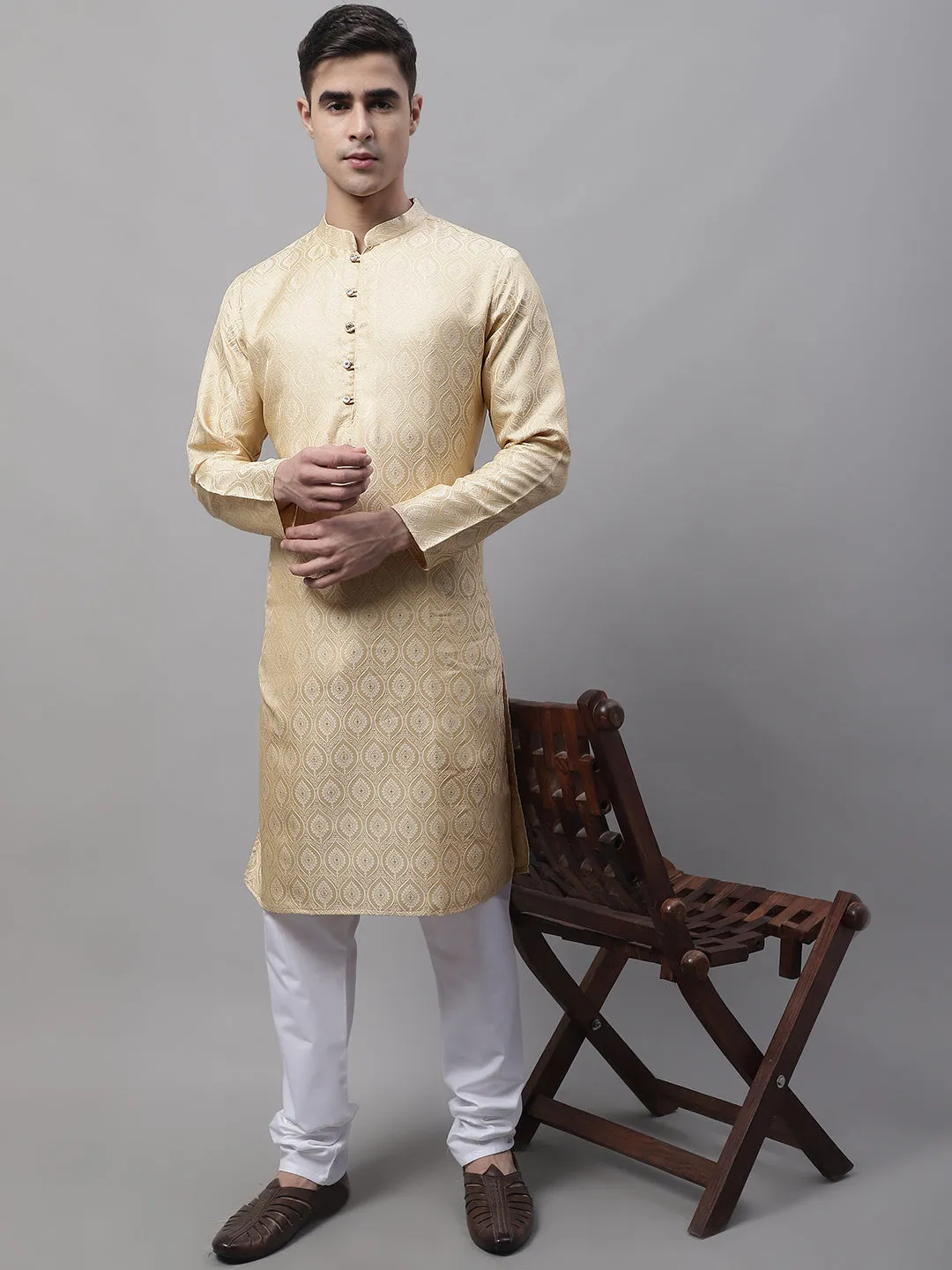 Men Ethnic  Beige Woven Design Kurtas