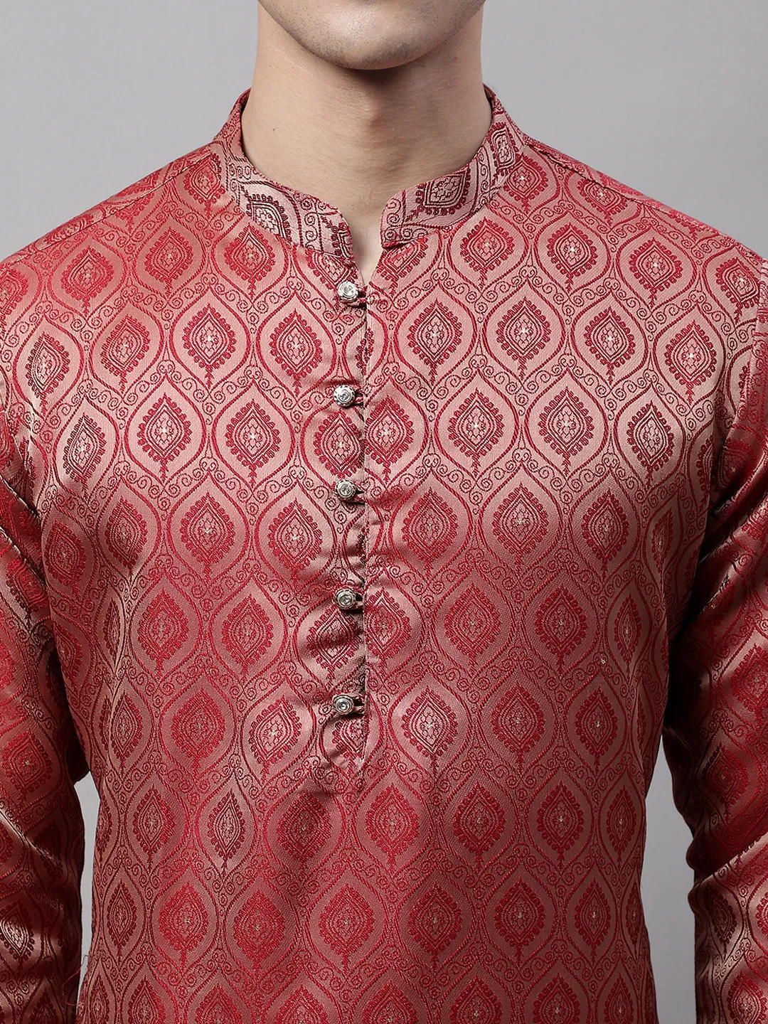 Men Ethnic  Maroon Woven Design Kurta With Pyjamas
