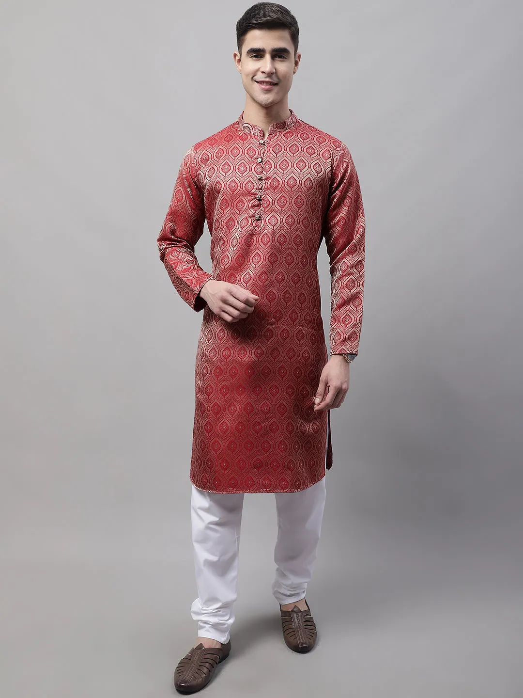 Men Ethnic  Maroon Woven Design Kurta With Pyjamas
