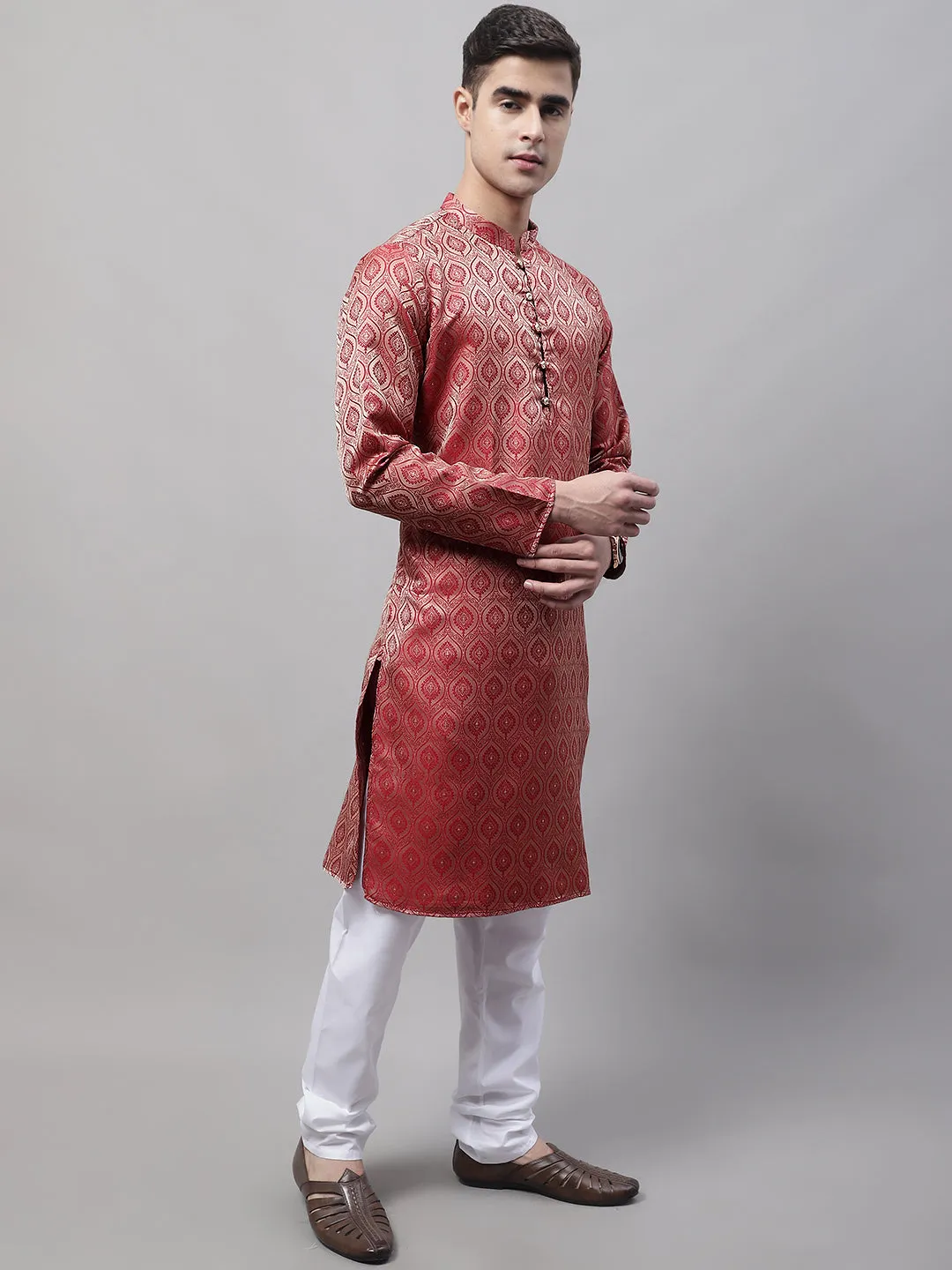 Men Ethnic  Maroon Woven Design Kurta With Pyjamas