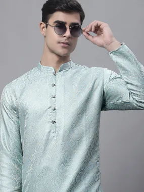 Men Ethnic  Sky Blue Woven Design Kurtas