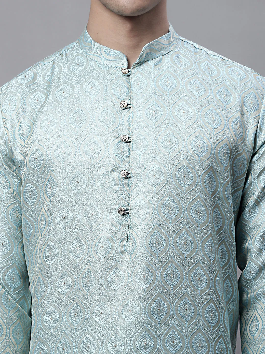 Men Ethnic  Sky Blue Woven Design Kurtas
