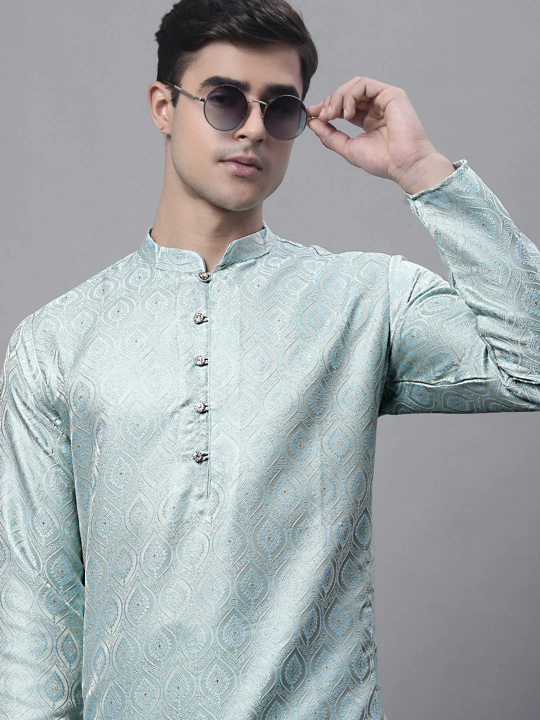 Men Ethnic  Sky Blue Woven Design Kurtas