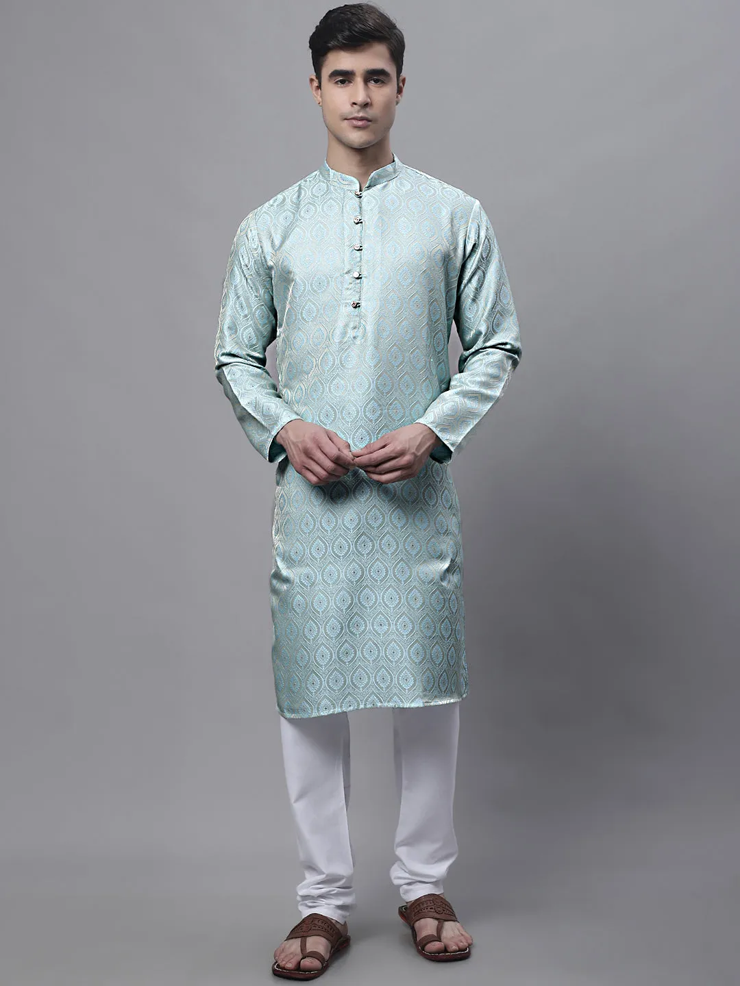 Men Ethnic  Sky Blue Woven Design Kurtas