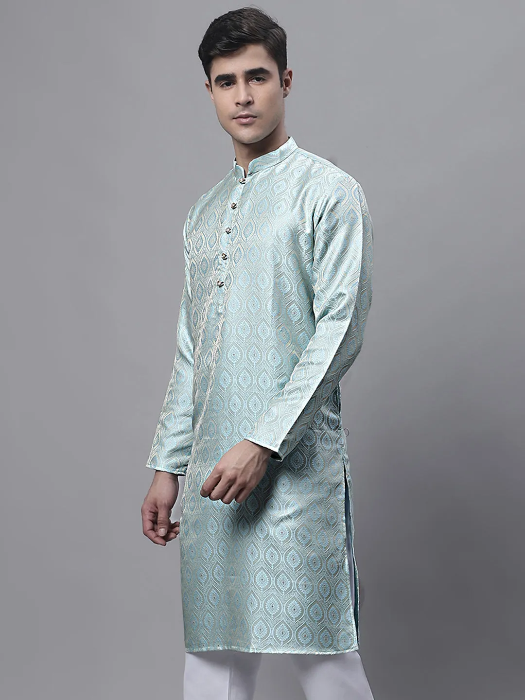 Men Ethnic  Sky Blue Woven Design Kurtas