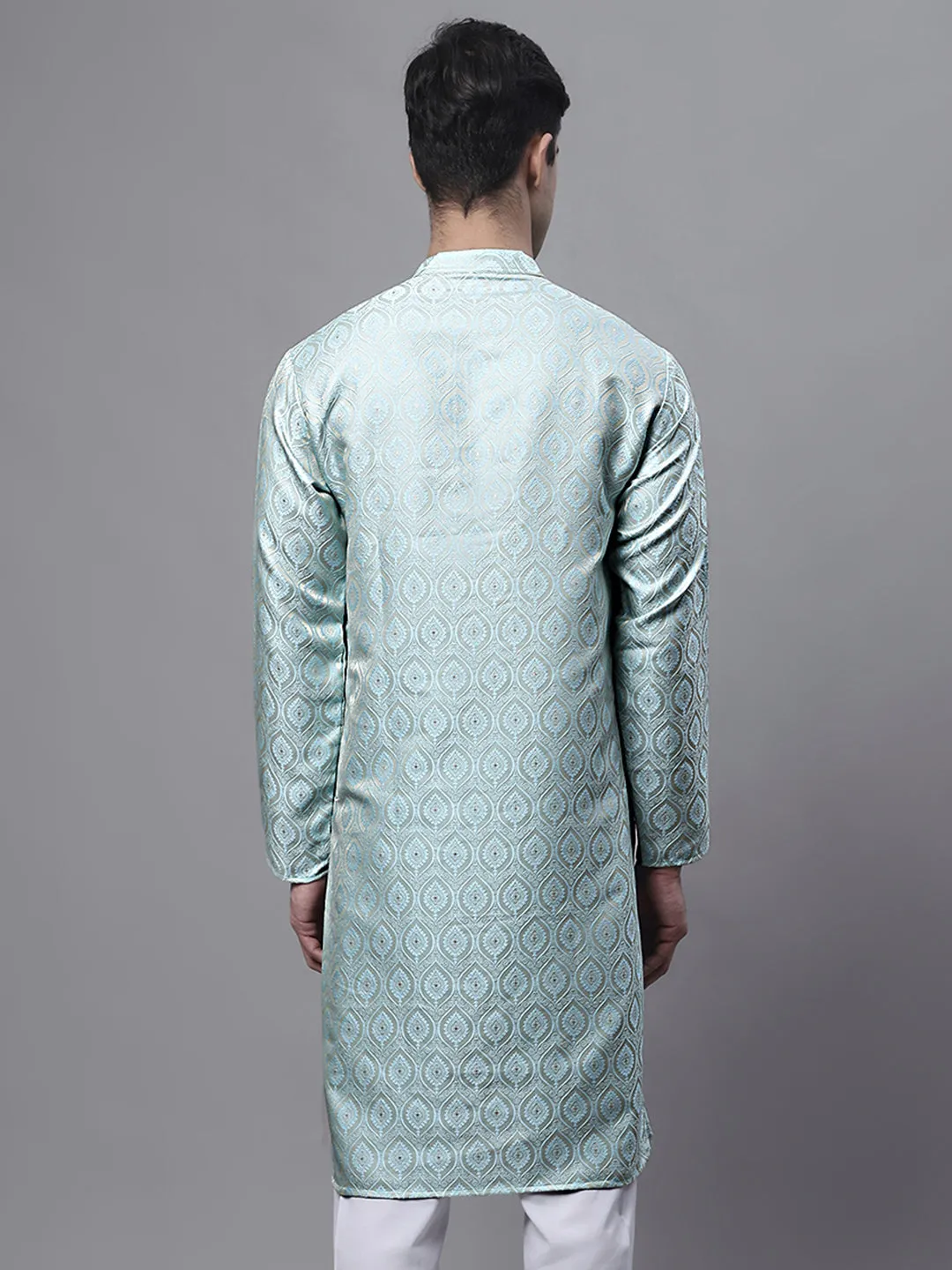 Men Ethnic  Sky Blue Woven Design Kurtas