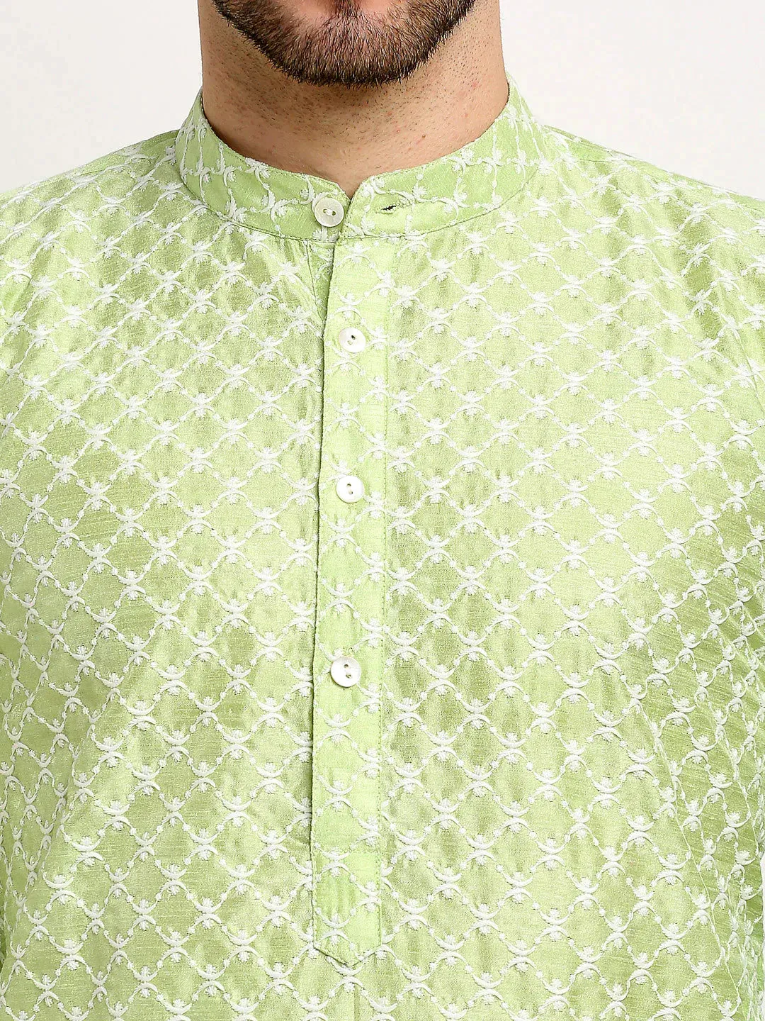 Men Green Chikankari Kurta Only