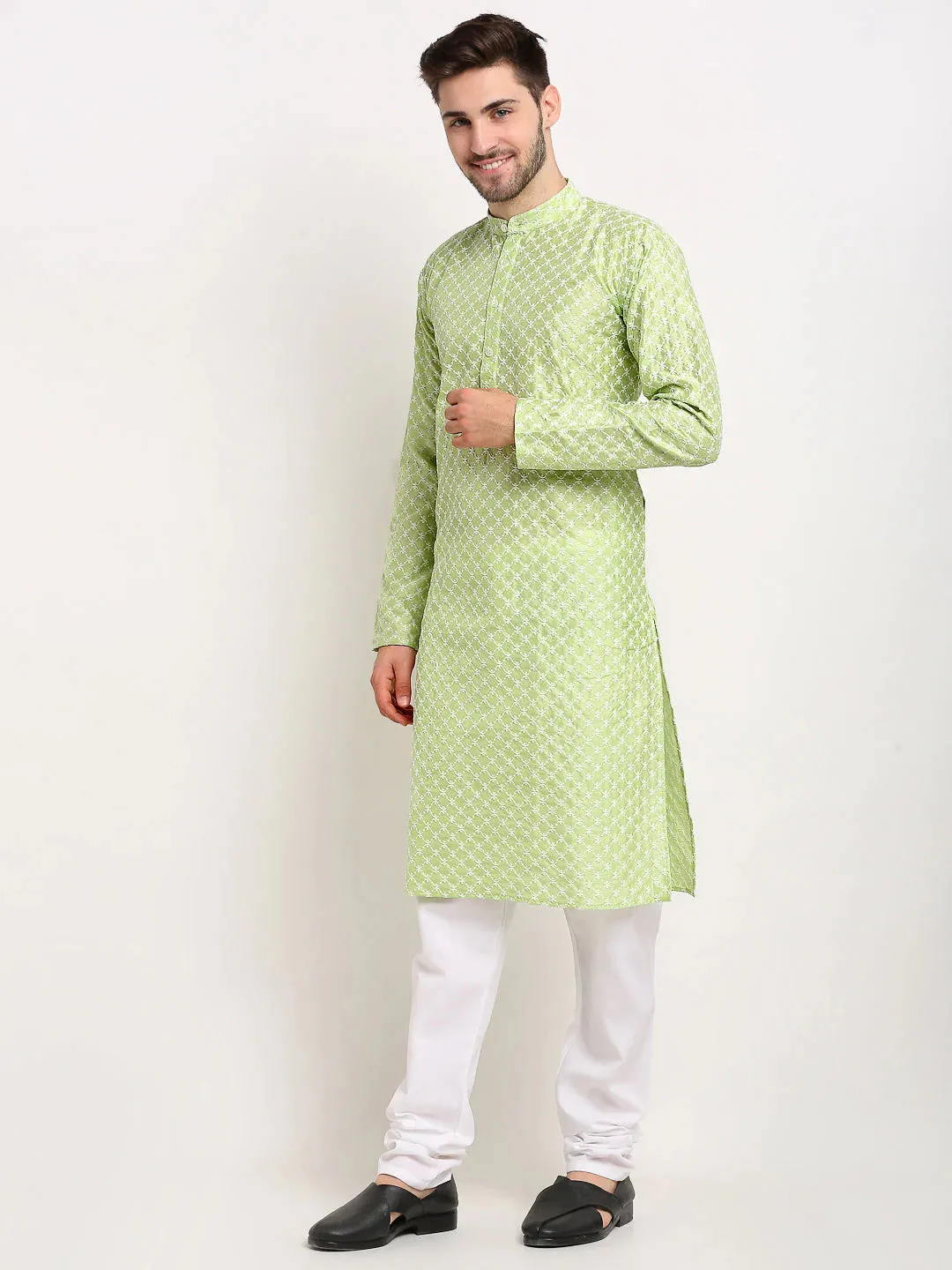 Men Green Chikankari Kurta Only