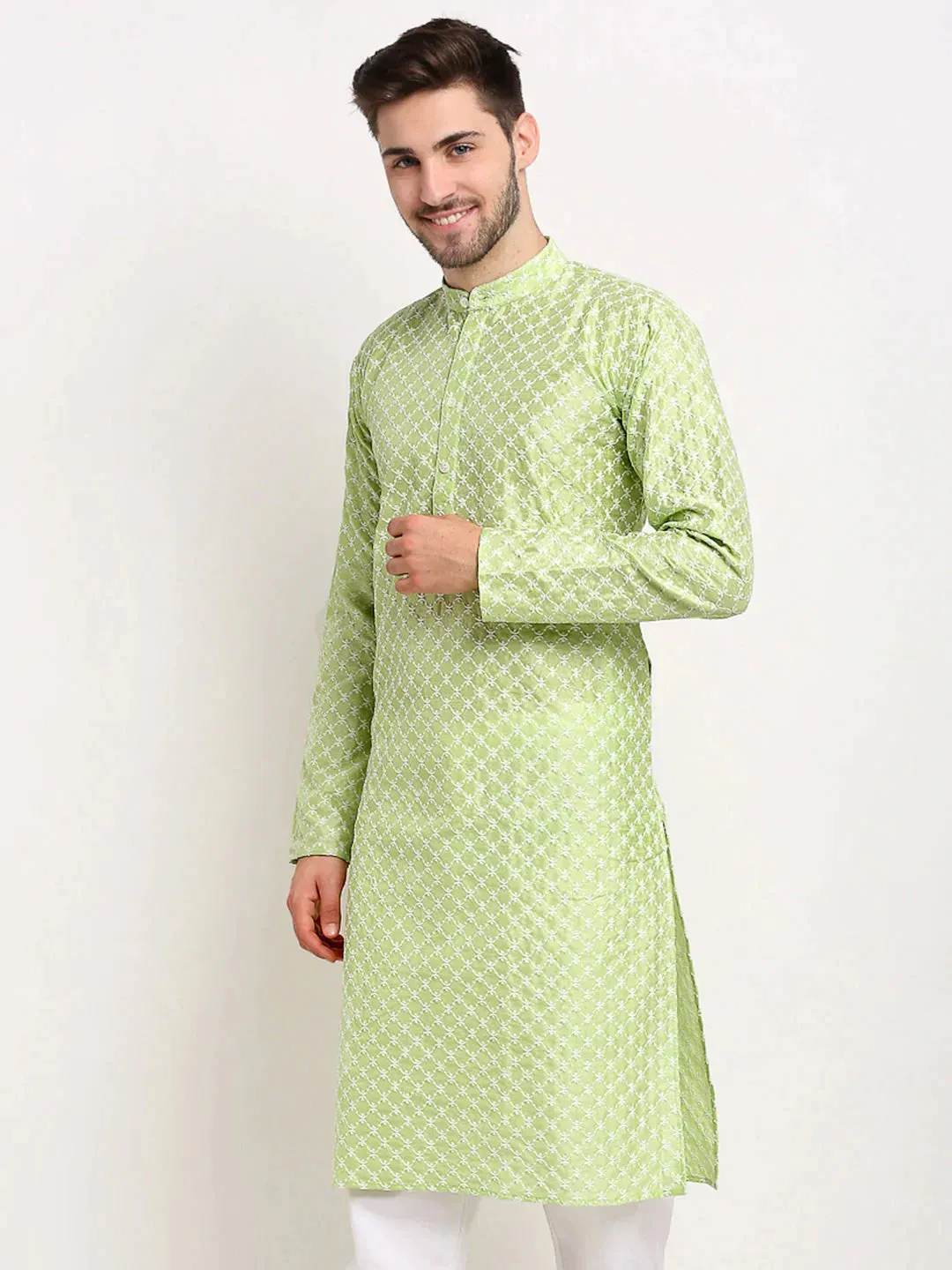 Men Green Chikankari Kurta Only