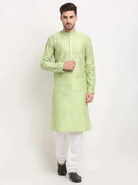 Men Green Chikankari Kurta With Churidar