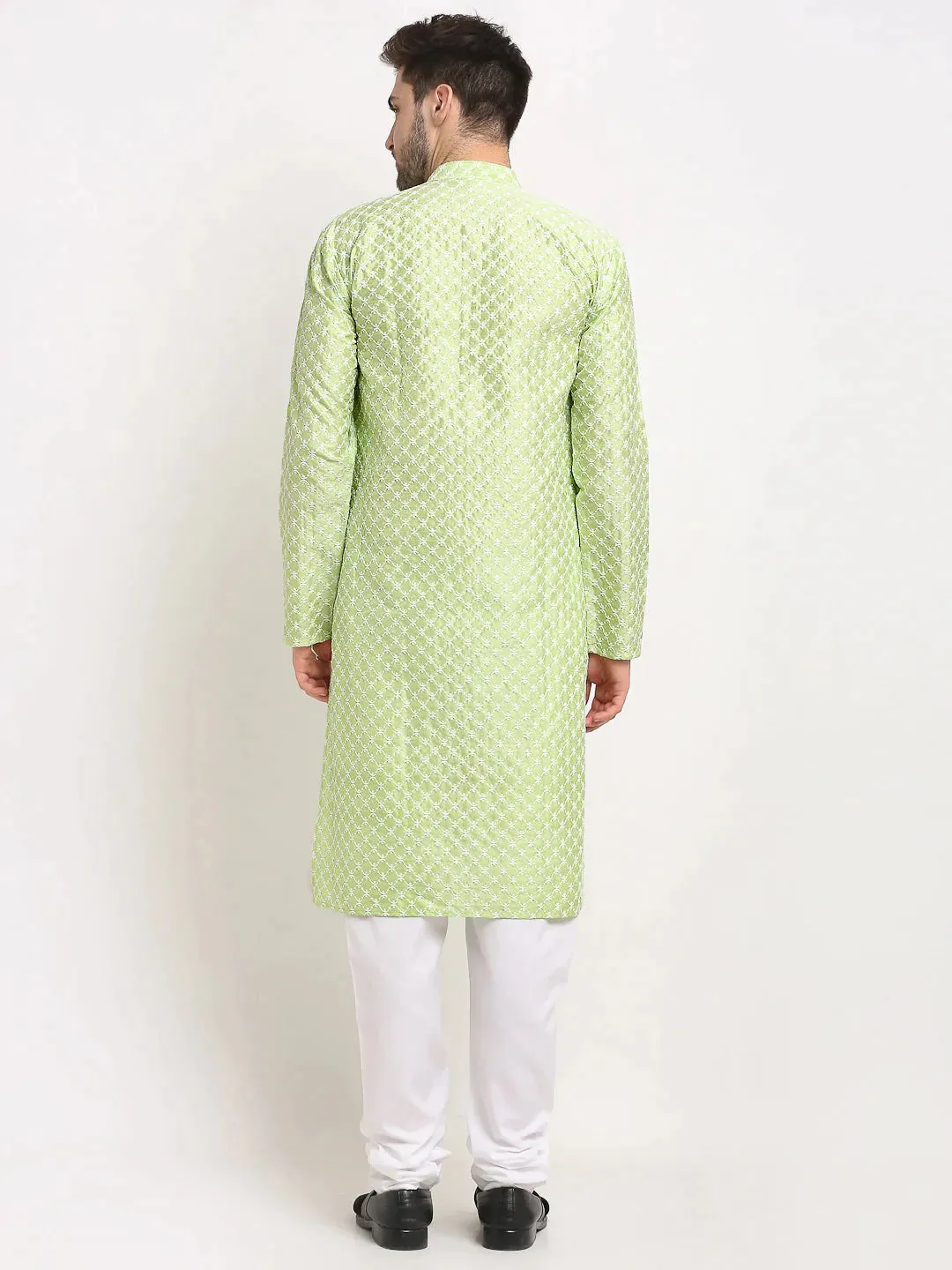 Men Green Chikankari Kurta With Churidar