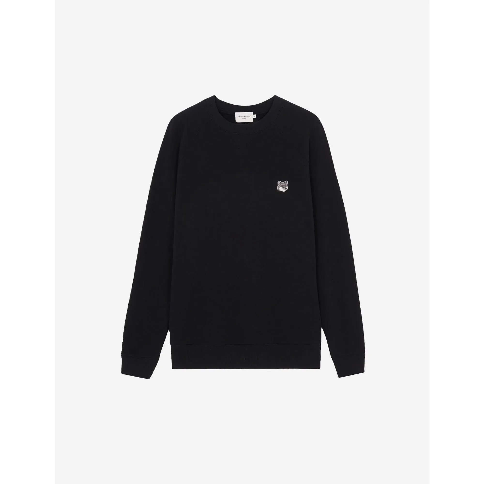 Men Grey Fox Head Patch Classic Sweatshirt - Black