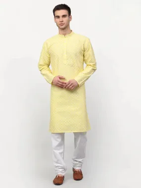 Men Yellow Chikankari Kurta With Churidar