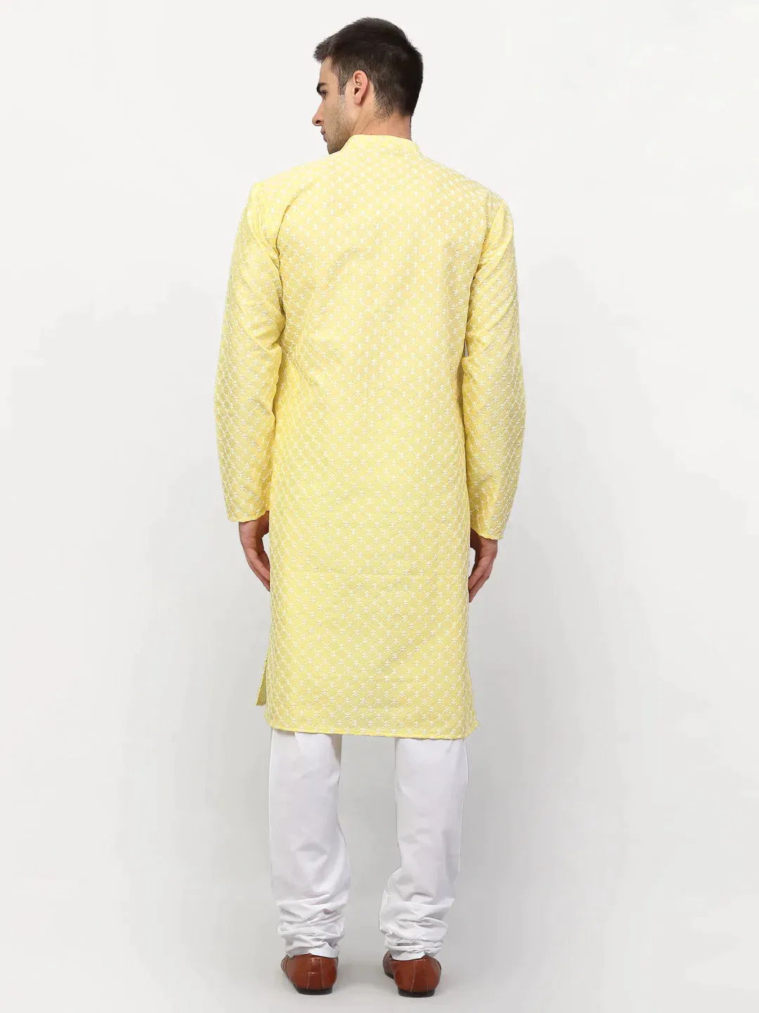 Men Yellow Chikankari Kurta With Churidar