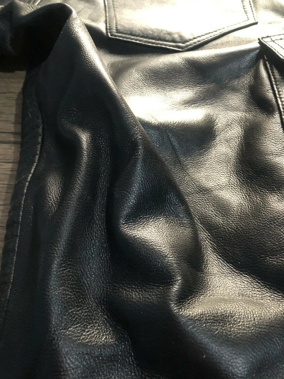 Mens Genuine Leather Black Pants Biker Slim Fit Sheep Leather - Handmade