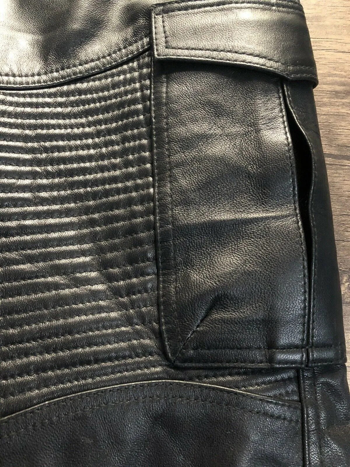 Mens Genuine Leather Black Pants Biker Slim Fit Sheep Leather - Handmade