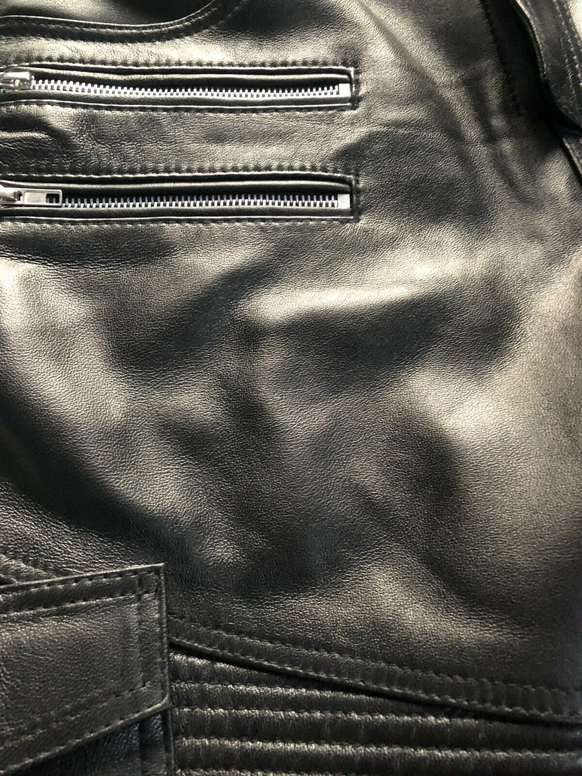 Mens Genuine Leather Black Pants Biker Slim Fit Sheep Leather - Handmade