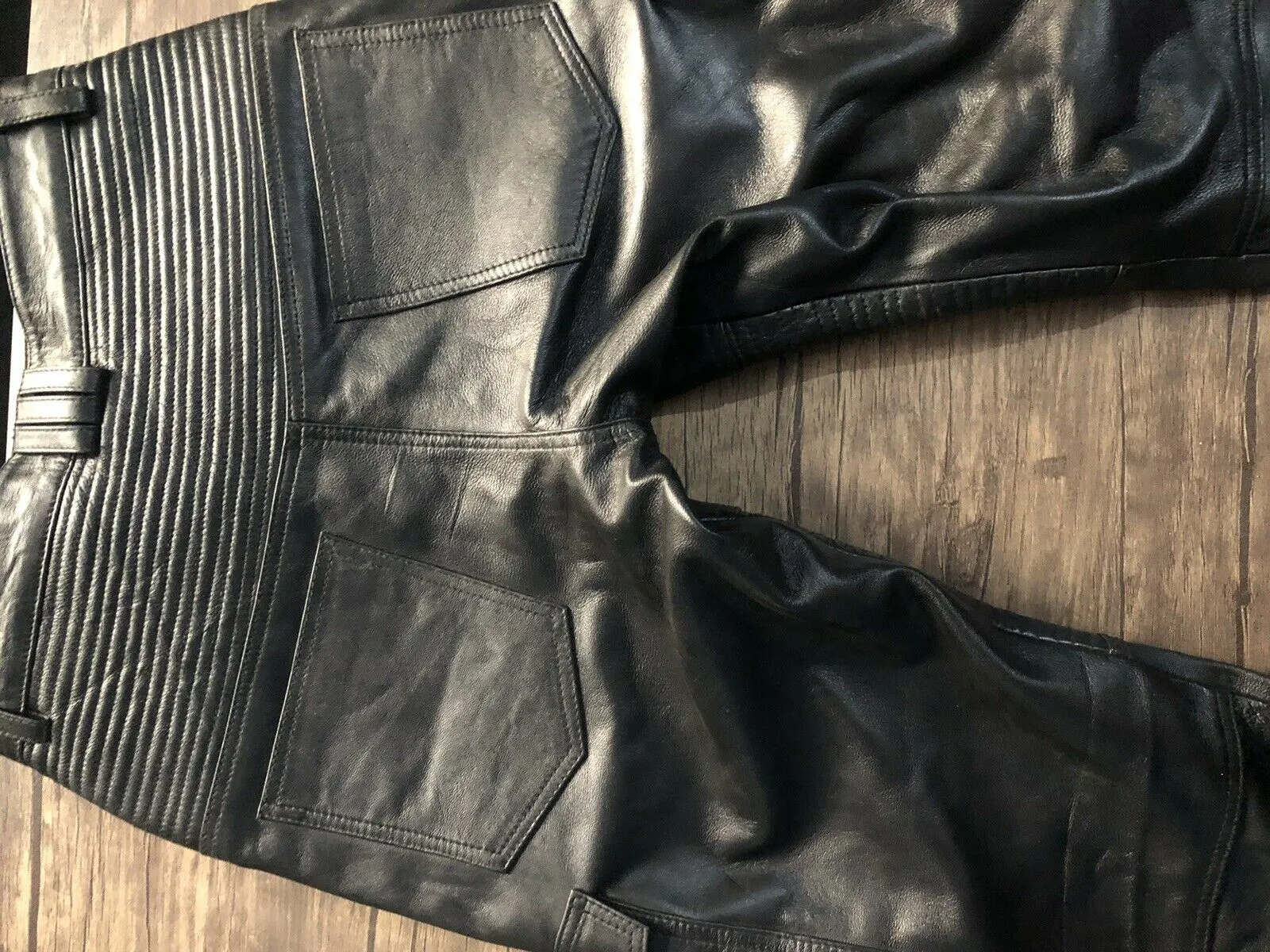 Mens Genuine Leather Black Pants Biker Slim Fit Sheep Leather - Handmade