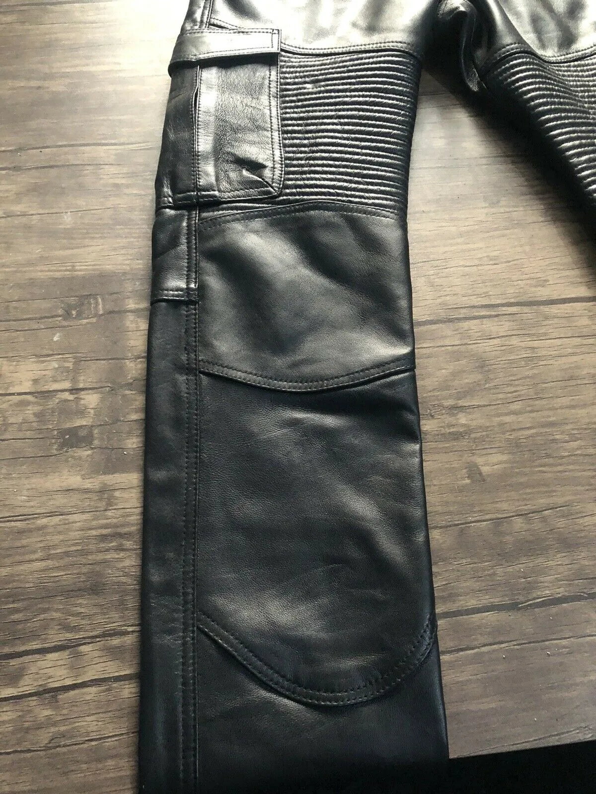 Mens Genuine Leather Black Pants Biker Slim Fit Sheep Leather - Handmade