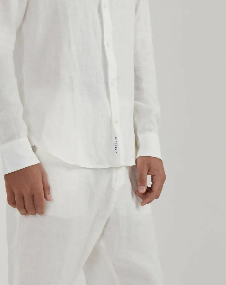 Mile high long sleeve linen shirt in white