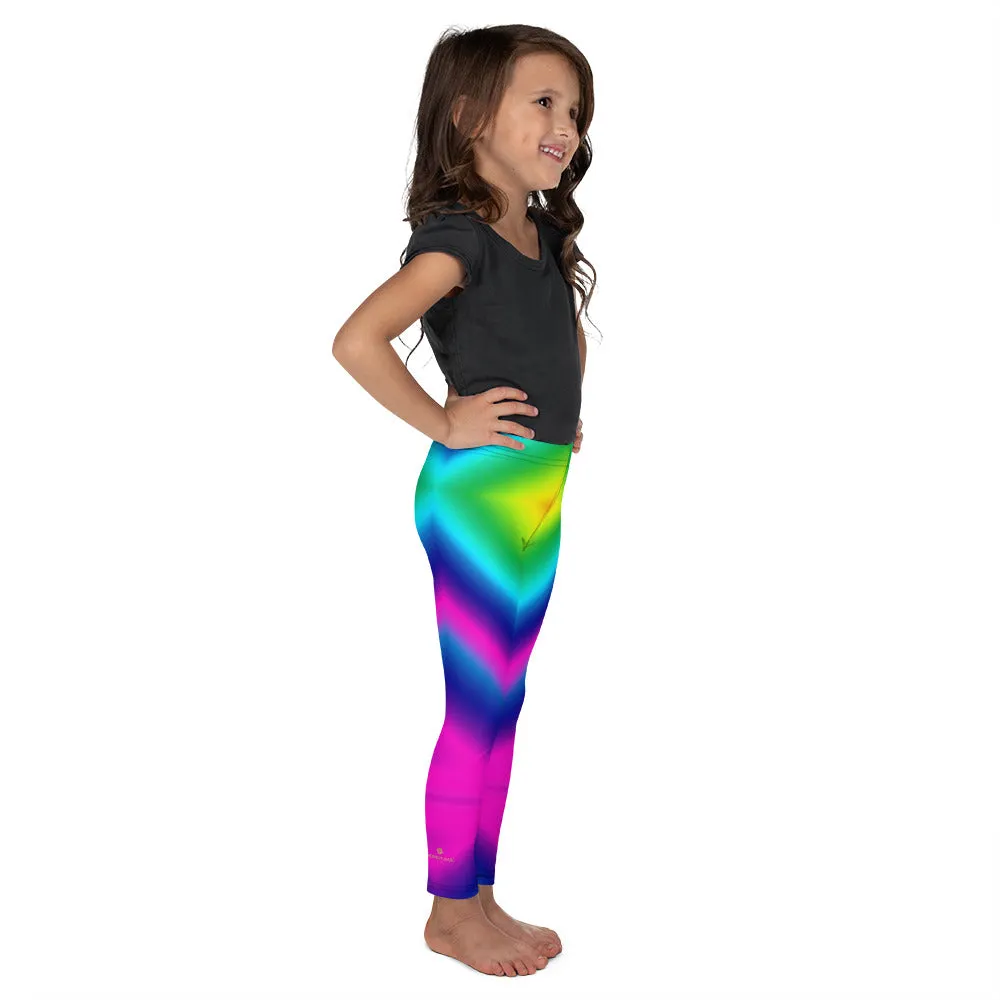 Neon Rainbow Kid's Tights, Colourful Fun Rainbow Ombre Print Kid's Leggings Running Tights - Made in USA/ EU