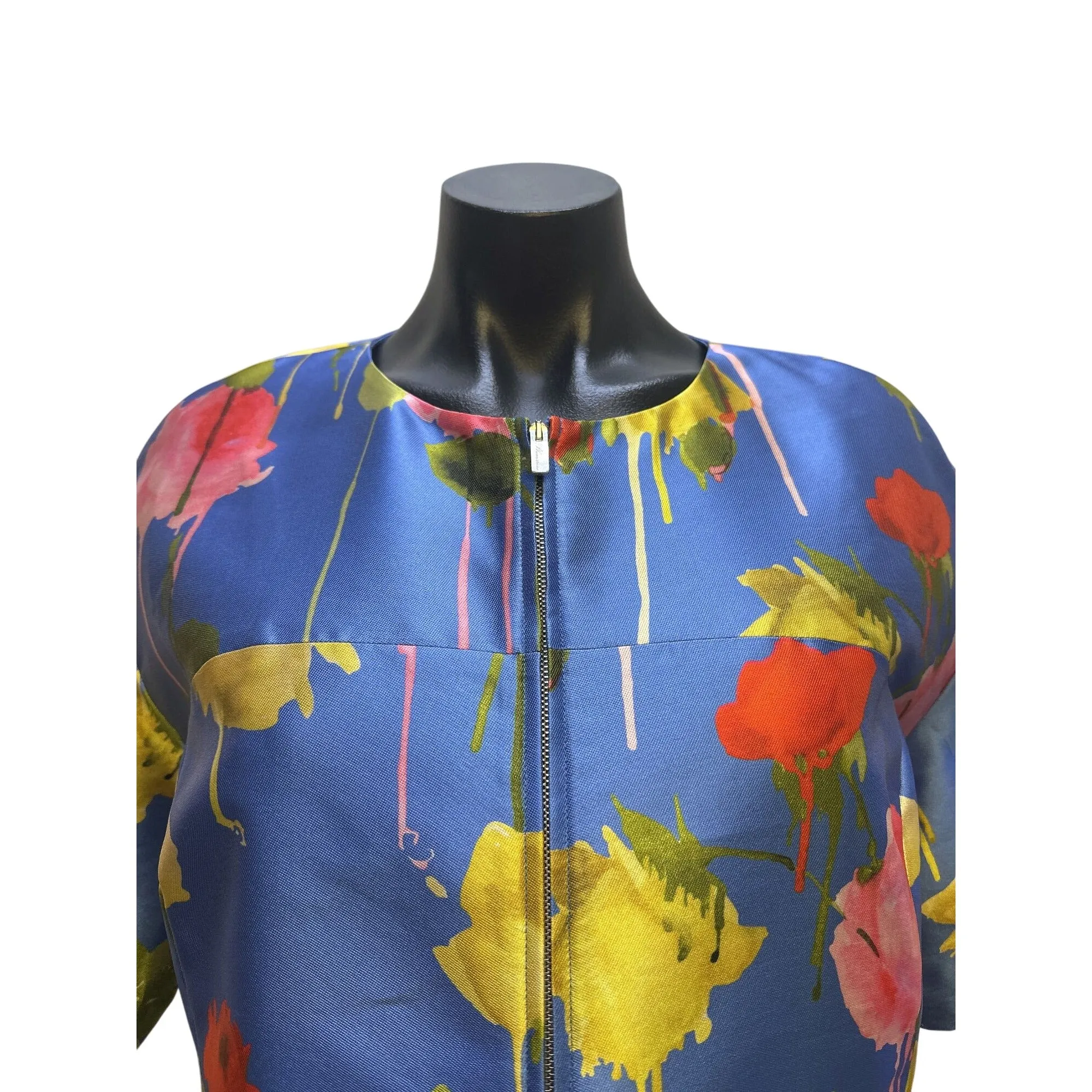 NWT Blumarine Floral Print Blue Short-Sleeve Zip-Front Jacket Size 4