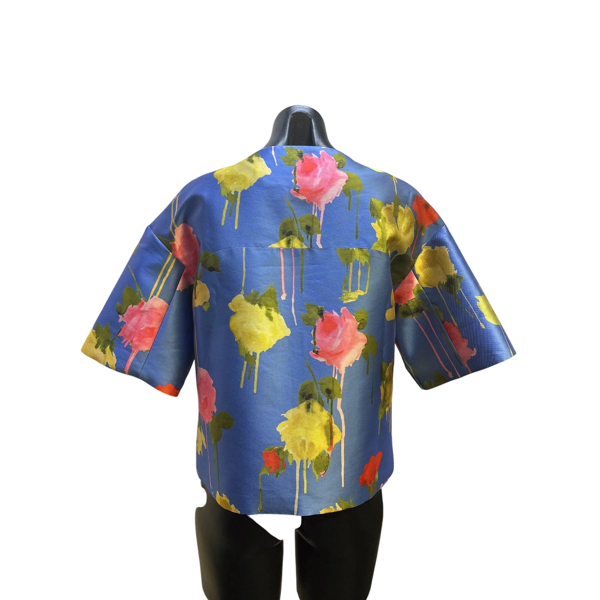 NWT Blumarine Floral Print Blue Short-Sleeve Zip-Front Jacket Size 4