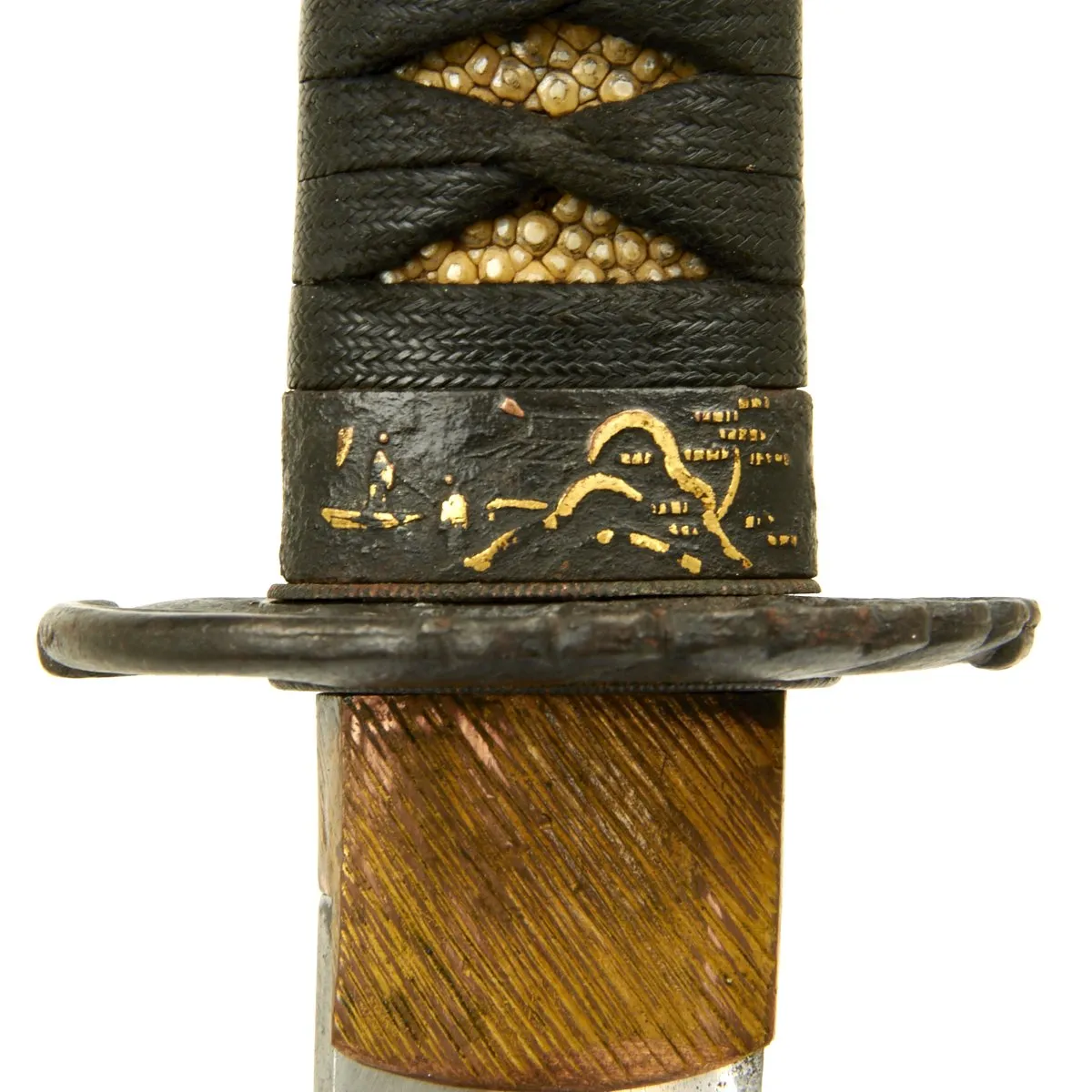 Original Japanese Ancient Wakizashi Sword by TOMOYUKI with Kogatana Knife in Lacquered Scabbard - Signed Blades