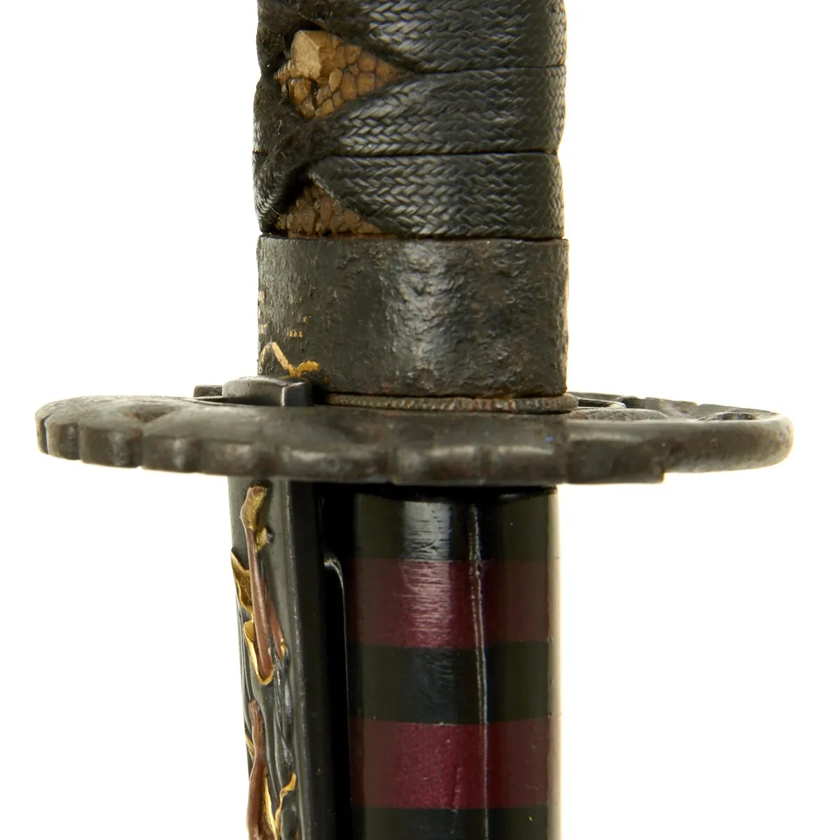 Original Japanese Ancient Wakizashi Sword by TOMOYUKI with Kogatana Knife in Lacquered Scabbard - Signed Blades