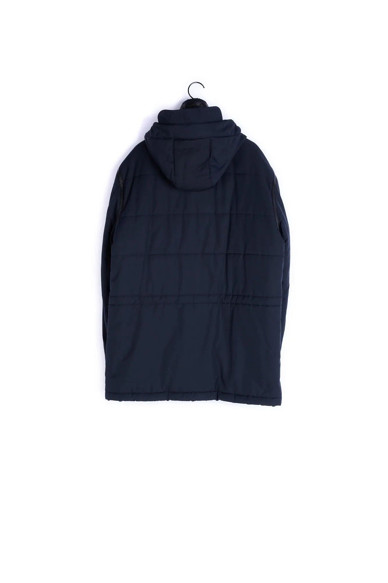 Parka en nylon piqué à capuche et détails cuir