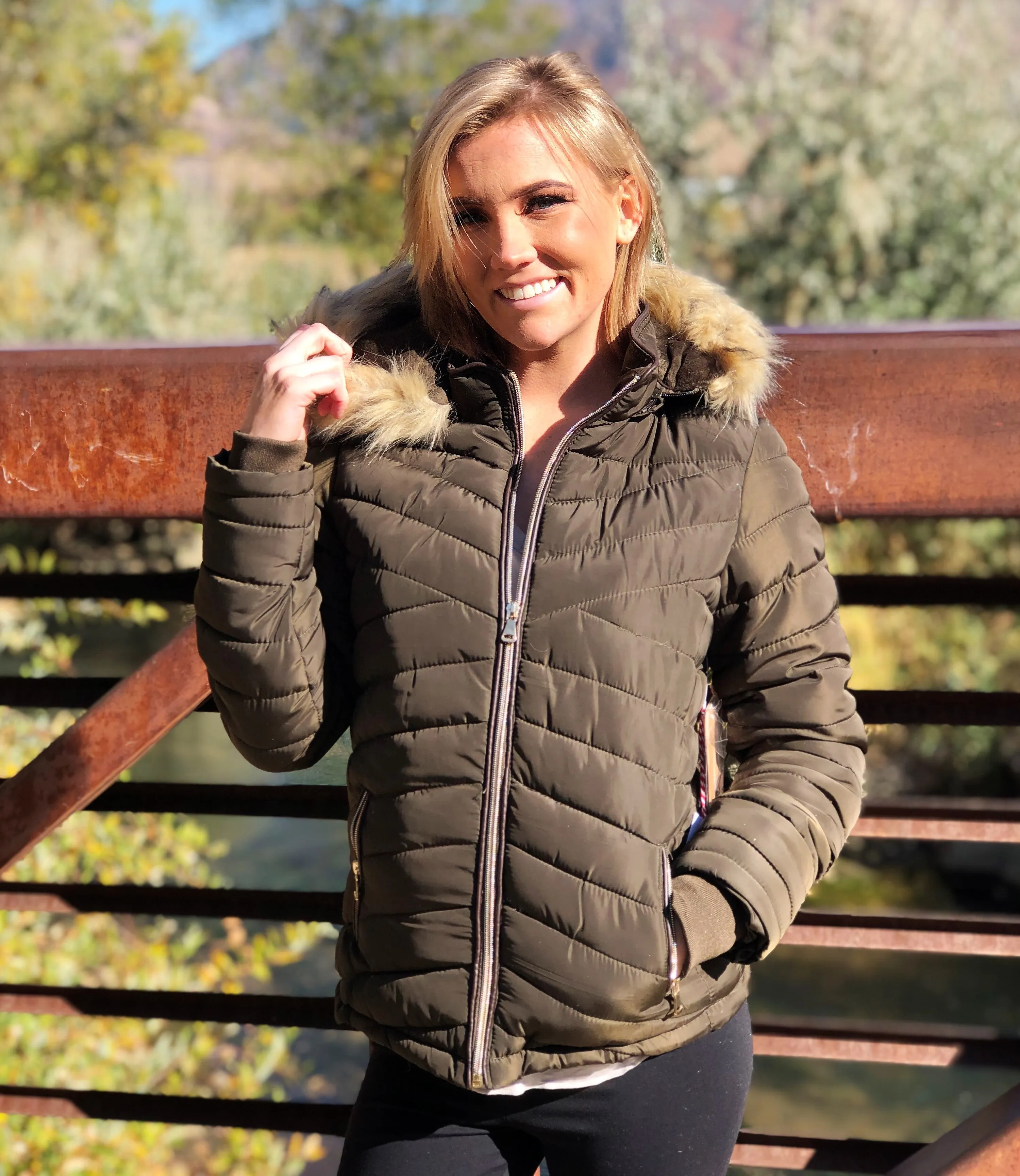 Parka Jacket with Faux Fur Hood