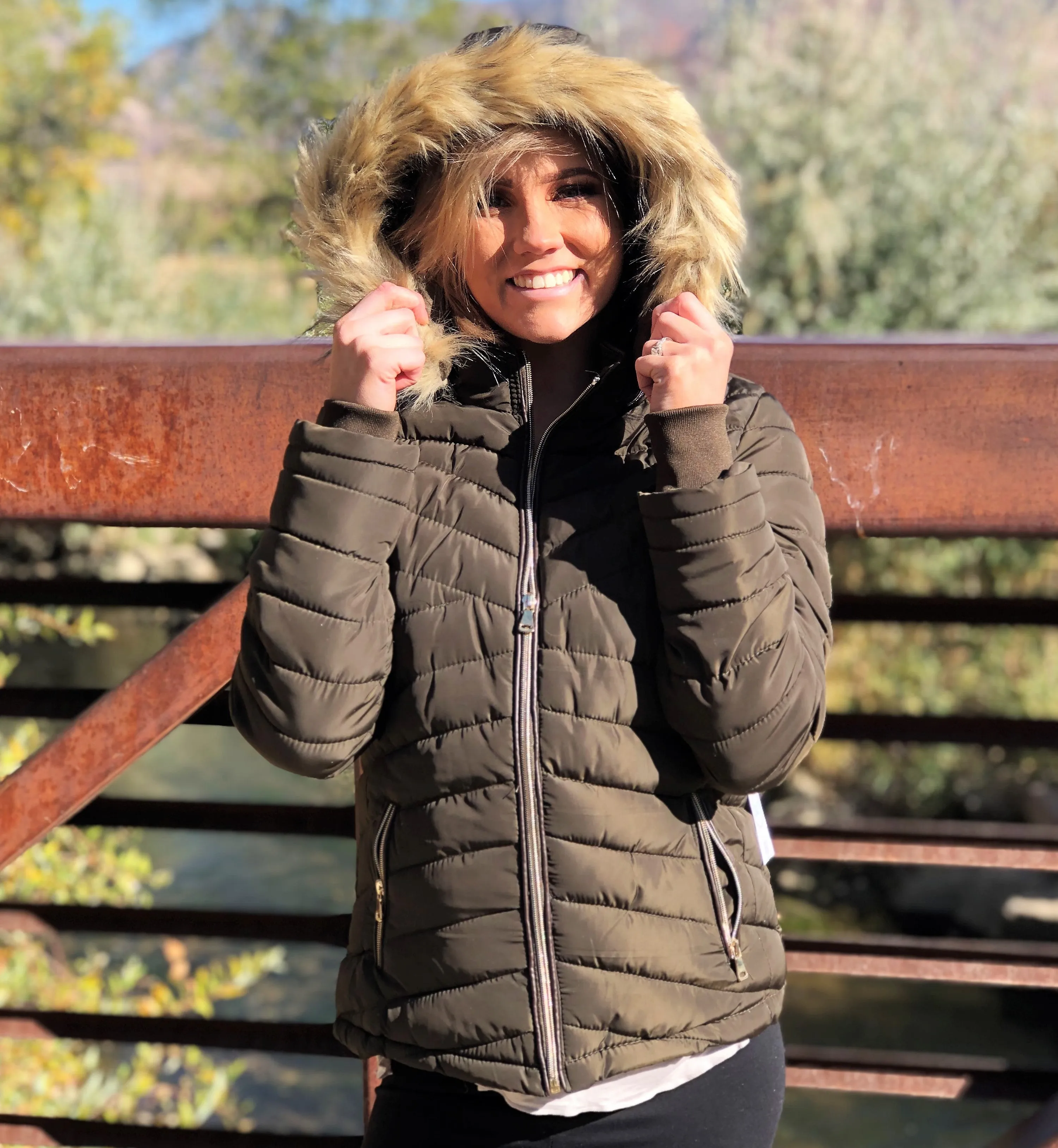 Parka Jacket with Faux Fur Hood