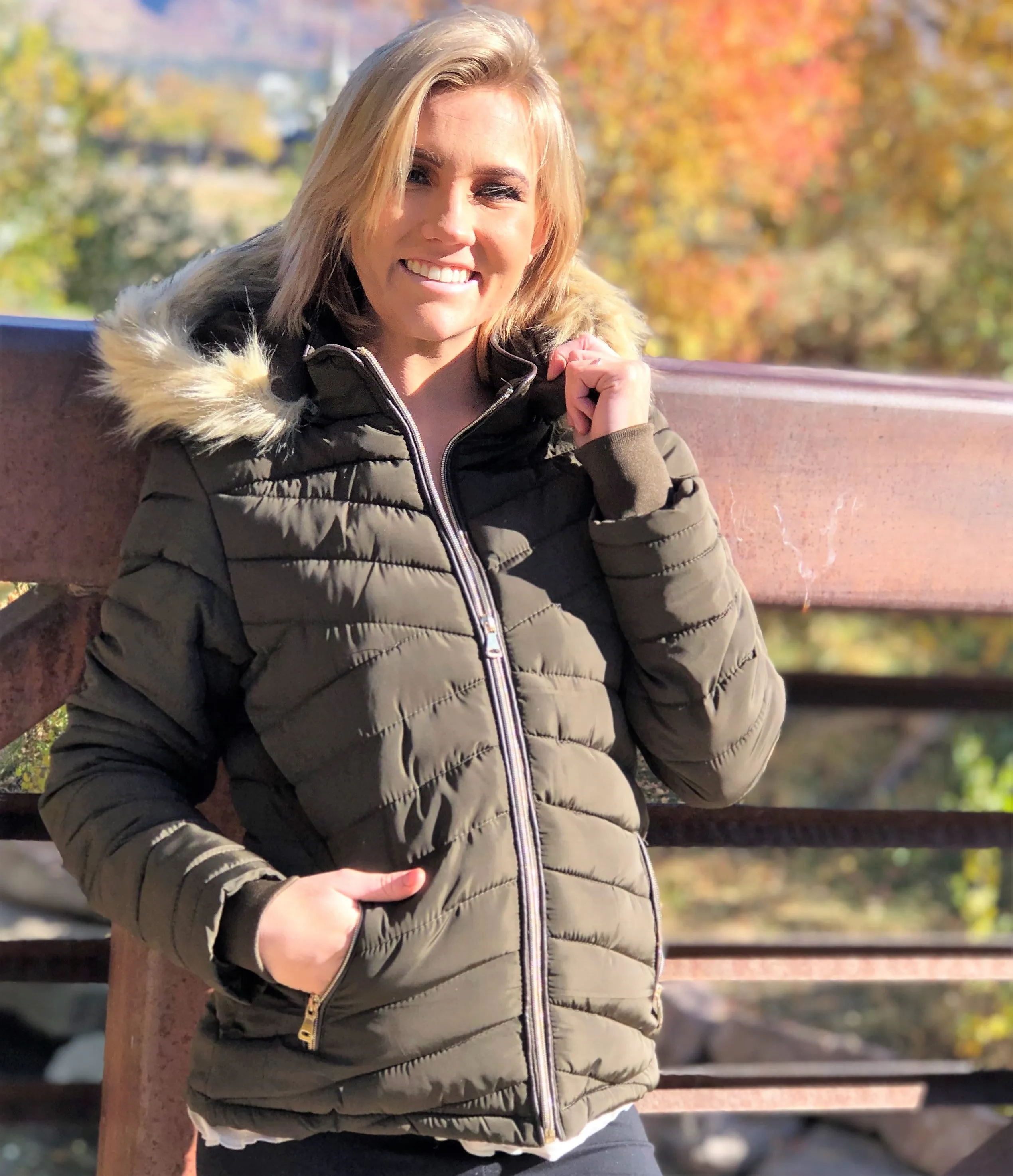 Parka Jacket with Faux Fur Hood