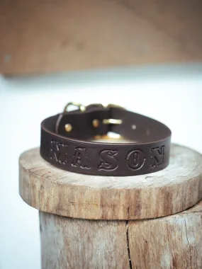 Personalised Dog Collar 38mm Wide - Dark Brown