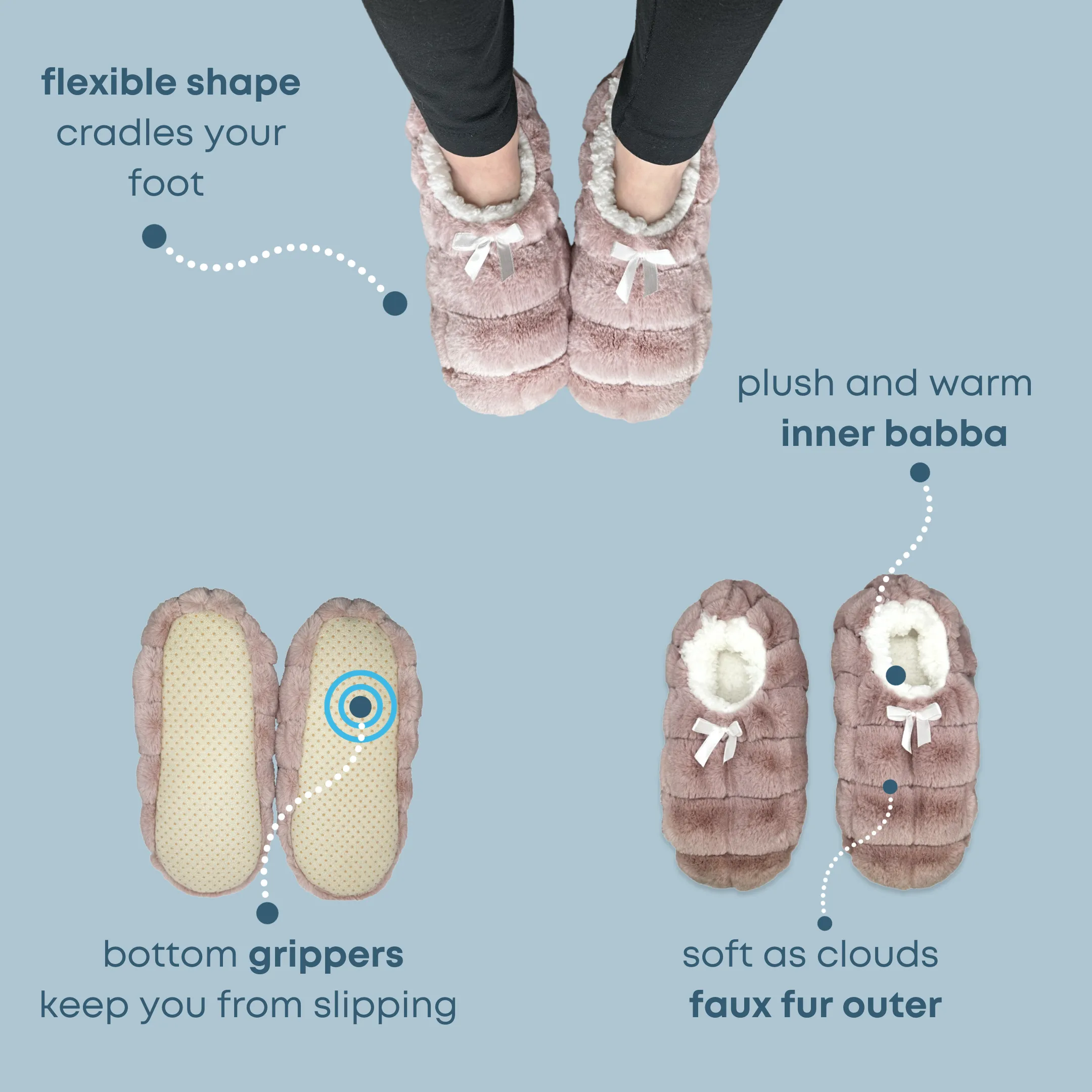 Pink Faux Fur Quilted Fuzzy Babba  Slipper Sock