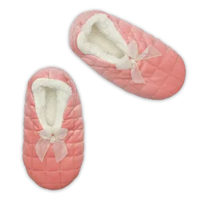Pink Quilted Chiffon Bow Fuzzy Babba® Slipper Socks