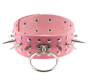 Pink Spiked O ring Choker
