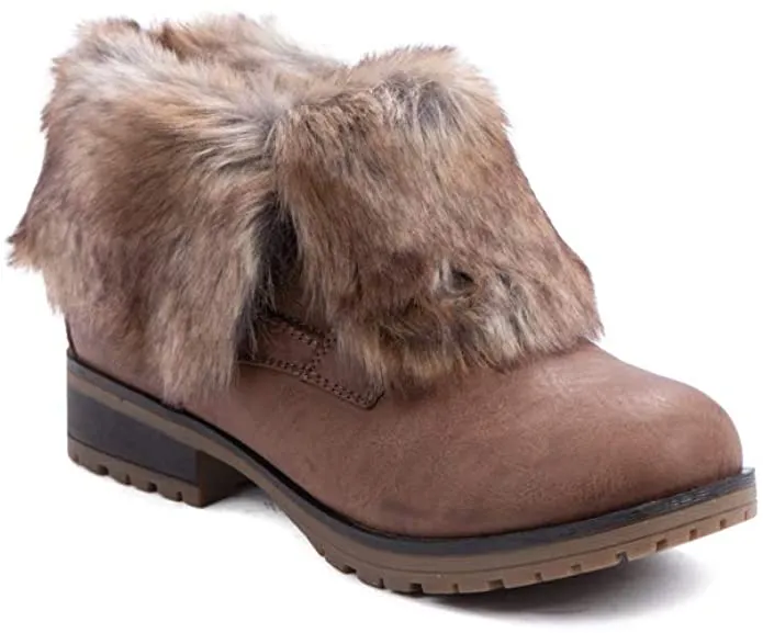 Refresh Women Wynne Leatherette Fold Down Fur Trim Combat Booties